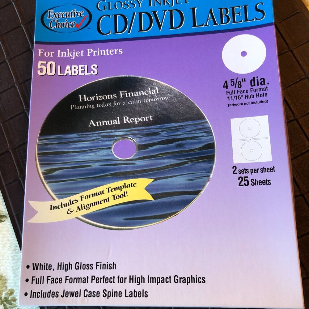 Executive Choice Glossy Inkjet CD/DVD Labels for Inkjet Printers 18 Labels - Picture 6 of 6